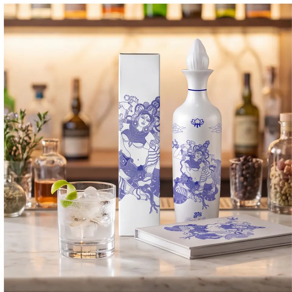 Lotus Gin and tonic served at a marble bar